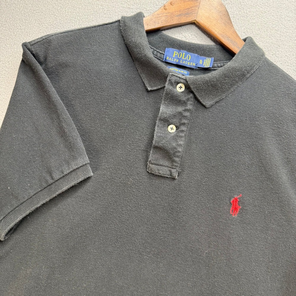Polo Ralph Lauren Polo Men XL Black Custom Slim Fit Red Pony Logo Pique Cotton